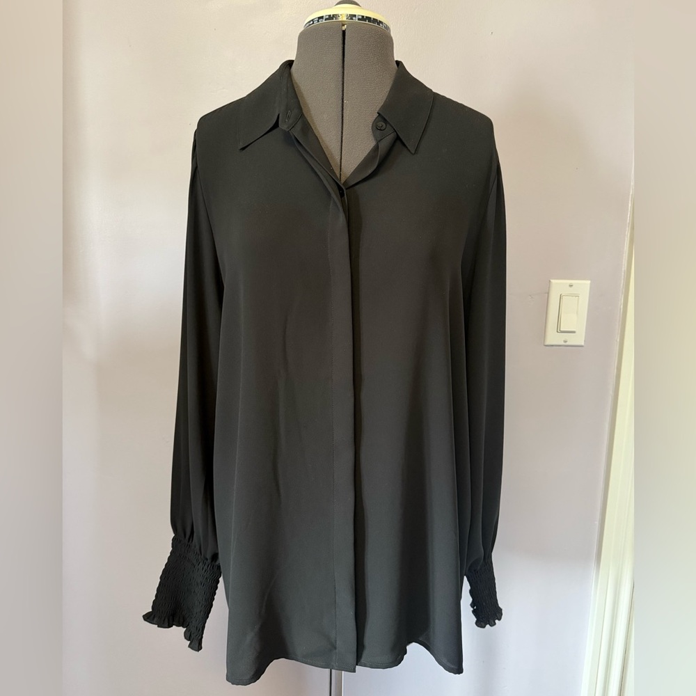 Express Portofino Long Sleeve Button Up Blouse Black Size L